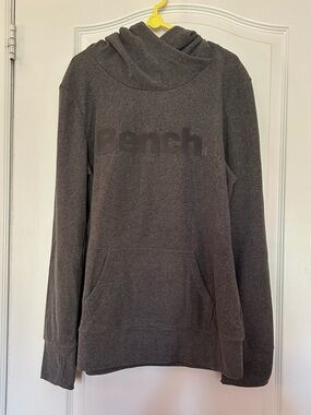 💜 Bench Women's Dark Gray Hooded Pullover Microfleece Sweater